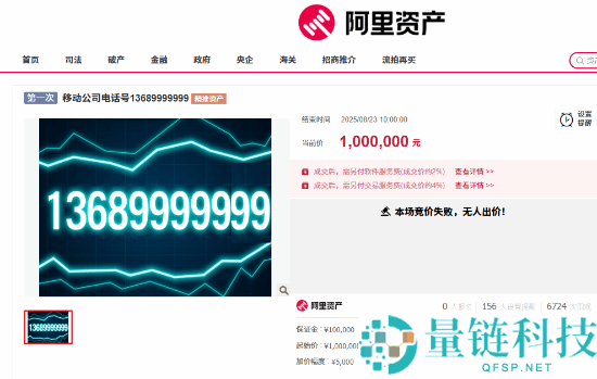 尾号“9999999”手机号100万元起拍！无人竞拍最终流拍