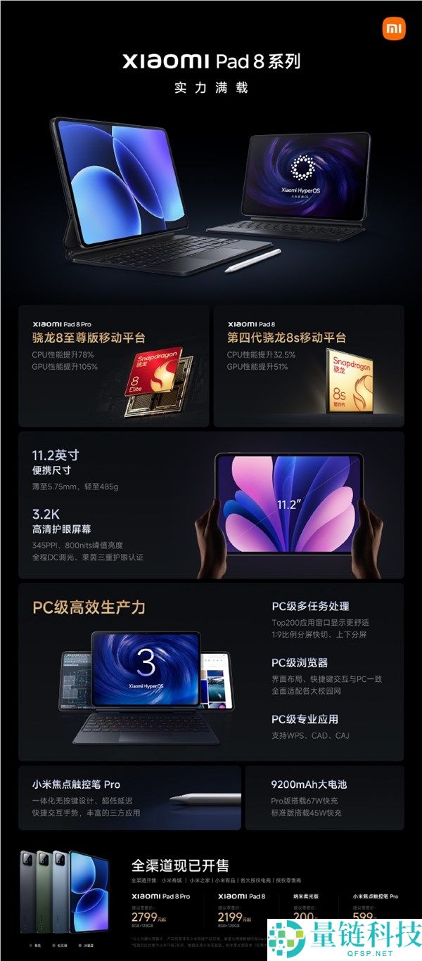2799元起,小米平板8 Pro发布,骁龙8至尊版旗舰、能玩PC游戏,