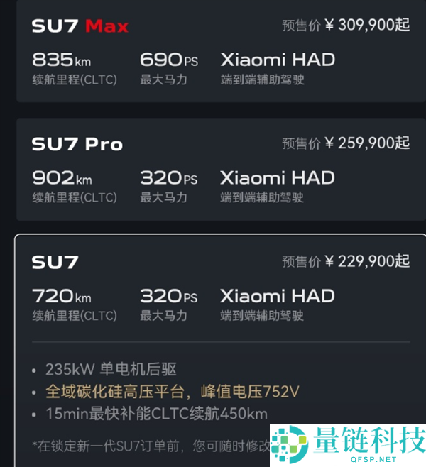 预售价闹乌龙 官方已修正,小米新SU7起售22.99万 雷军:意向金1000元上市后可退