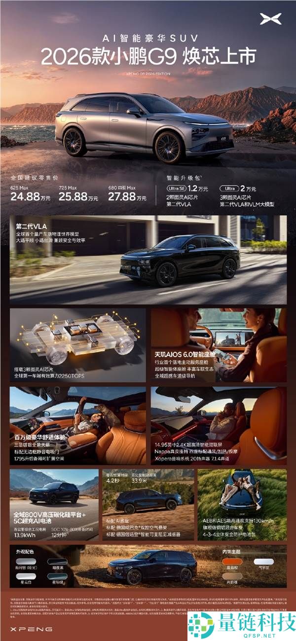 24.88万元起,2026款小鹏G9发布,标配图灵AI芯片