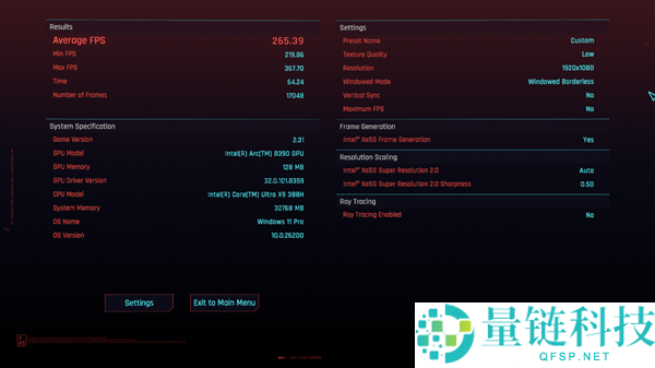Intel新一代锐炫B390核显首测：《赛博朋克2077》多帧生成跑出367FPS