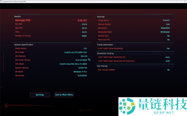 Intel新一代锐炫B390核显首测：《赛博朋克2077》多帧生成跑出367FPS