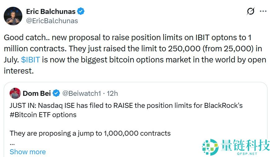 纳斯达克拟对贝莱德的比特币(BTC)ETF期权限额进行“超级扩容”