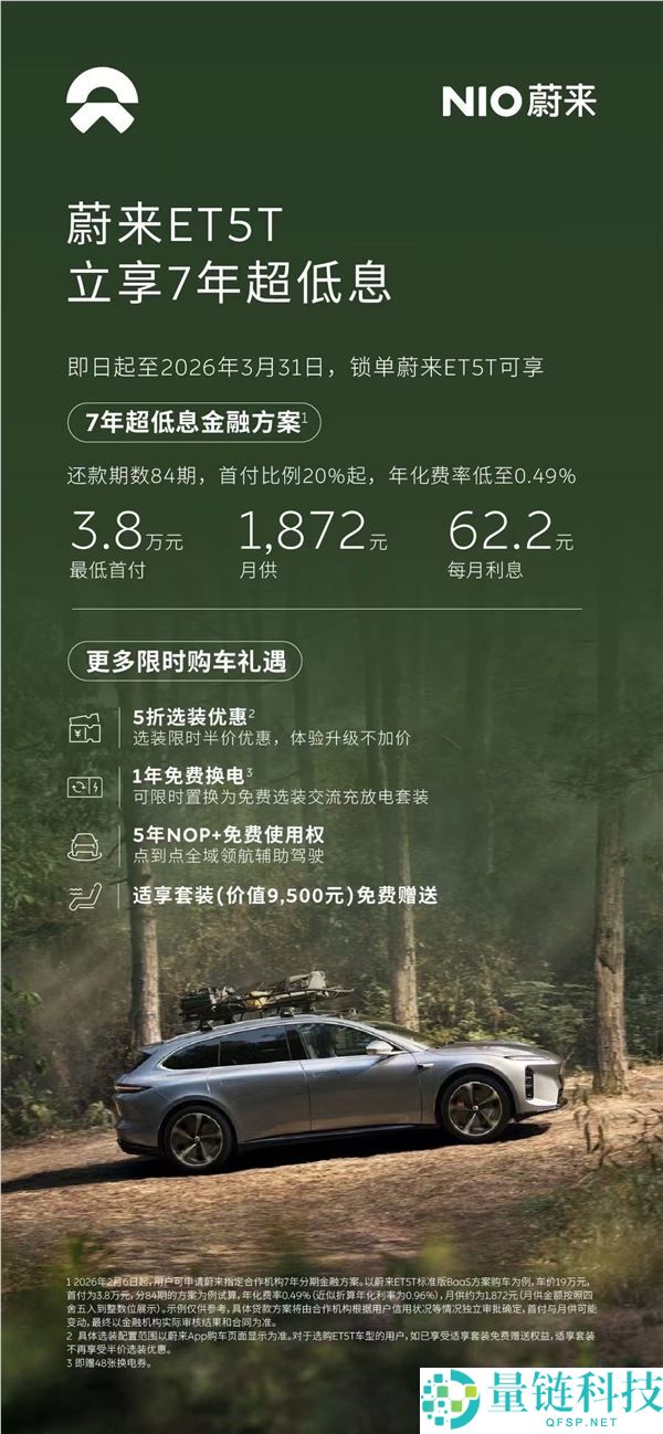 蔚来3月限时推7年超低息计划,首付低至3.8万元 天天利钱仅2元