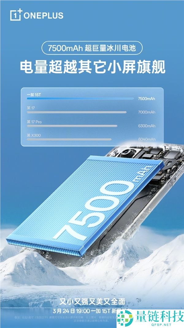 一加15T全球首发7500mAh超巨量冰川电池 李杰,断层碾压其他一切小屏
