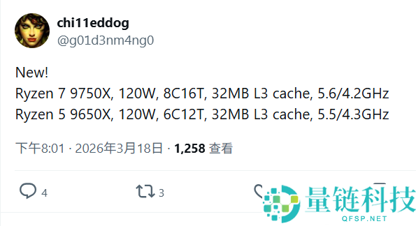 AMD晋级锐龙7 9750X、锐龙5 9650X：提速0.1GHz、TDP翻倍至120W