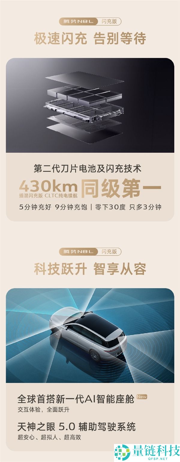 比亚迪腾势 N8L 闪充版预售开启：35 万起，纯电续航同级第一