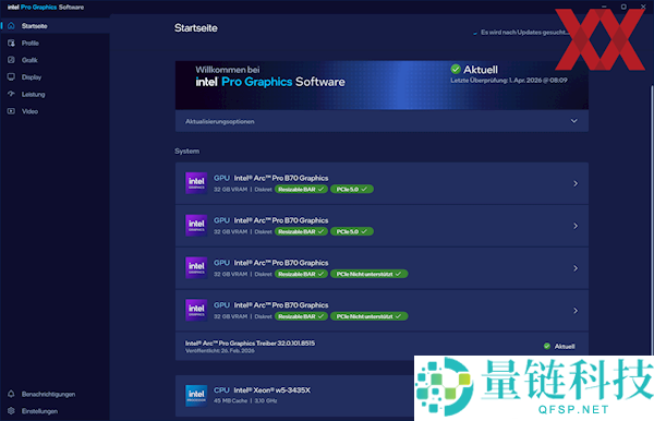 Intel 锐炫 Pro B70 专业卡首测：四卡并联功耗高达 720W