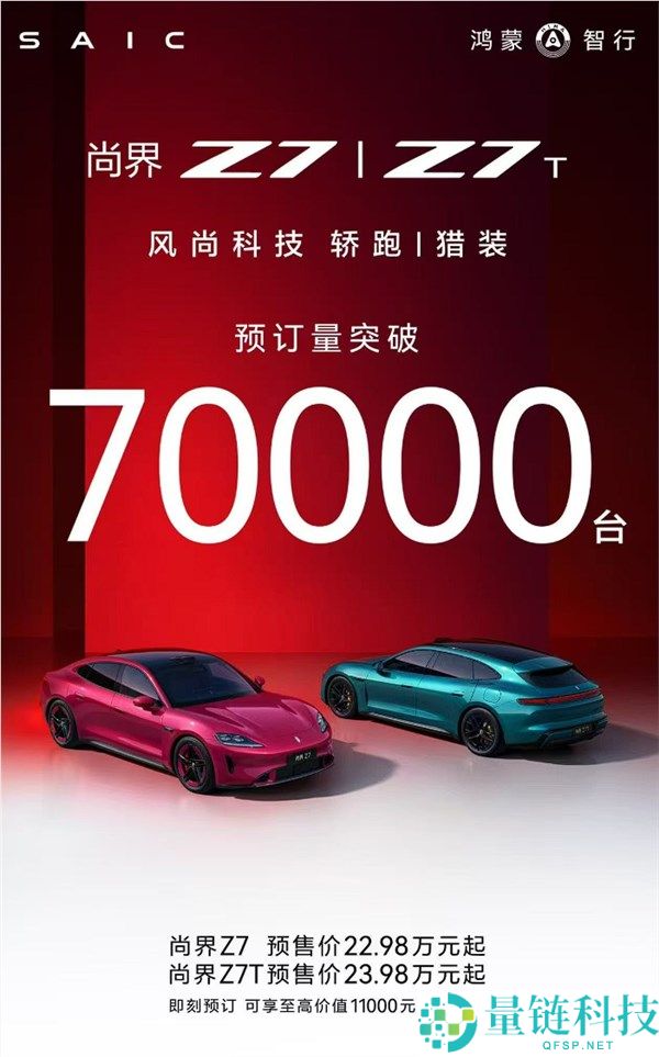 鸿蒙智行尚界 Z7/Z7T 预售 22.98 万起，订单破 7 万下周上市