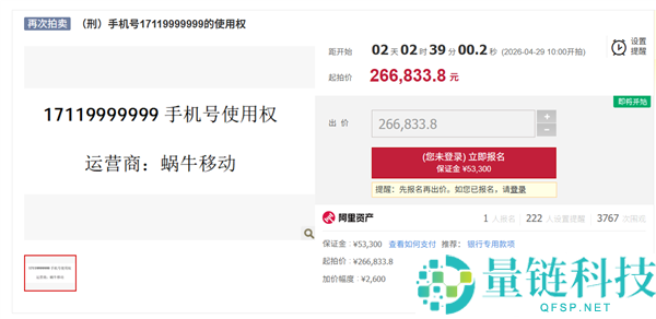 尾号 9999999 手机号 26 万再次拍卖！月租仅 9 元，此前 51 万起拍流拍