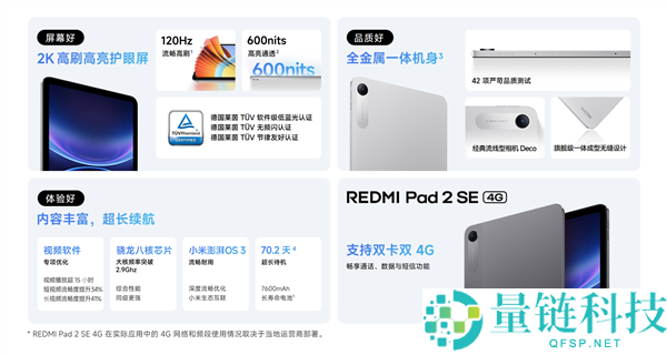 REDMI Pad 2 SE 4G 版明日开售:1299 元双卡双待,随时上网通话