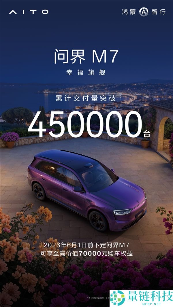 鸿蒙智行中流砥柱：问界 M7 累计交付突破 45 万台，销量再创新高