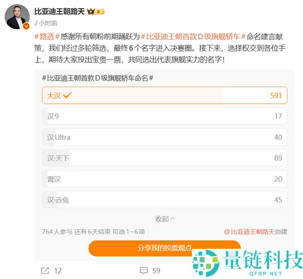 比亚迪王朝首款D级轿车征名大汉汉9汉世界，你喜欢哪个名字？