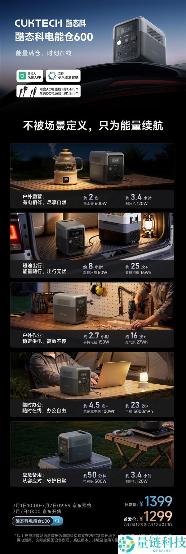 1299元酷态科电能仓600发布：0.5度电可供1000W功率使用