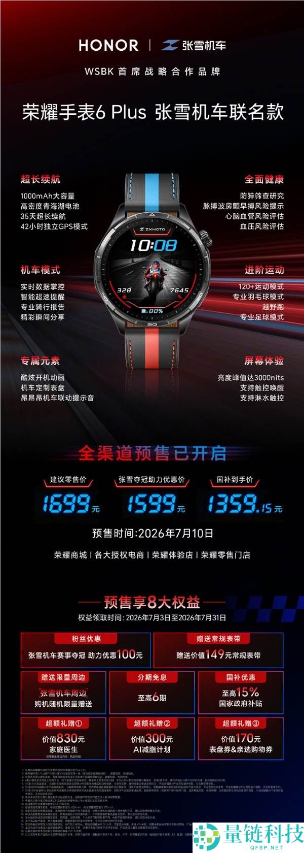 光荣腕表6 Plus张雪机车联名款详解:自带提醒音仅售1699元