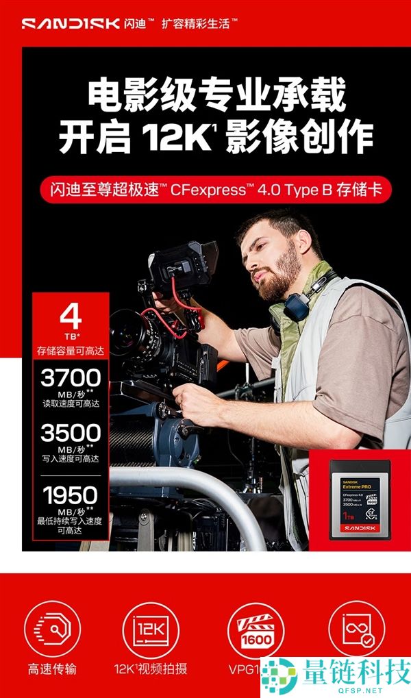 闪迪推出CFexpress 4.0存储卡：支持12K视频，读速高达3700MB/s