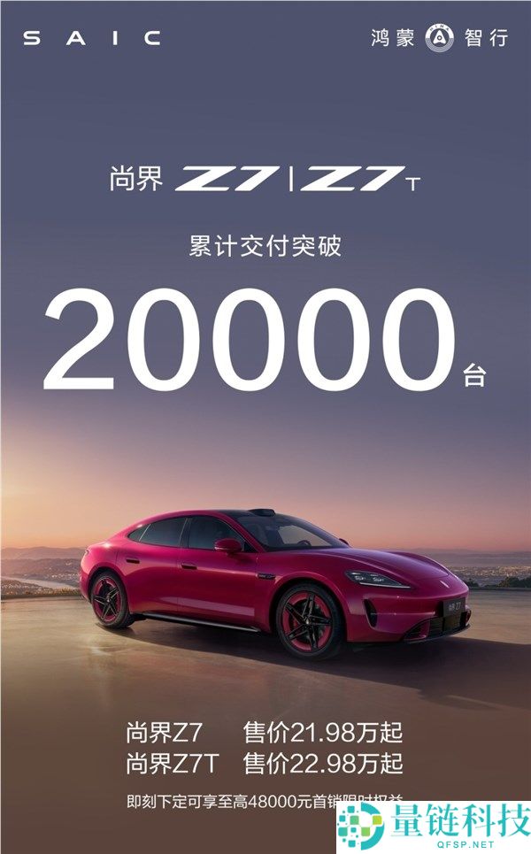 鸿蒙智行尚界Z7系列轿跑热销，三个月交付突破20000台
