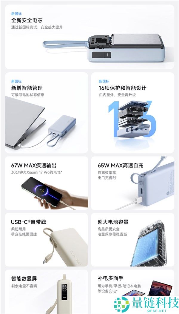 499元起，小米20000mAh充电宝自带线，支持45W/67W快充，新国标认证上线