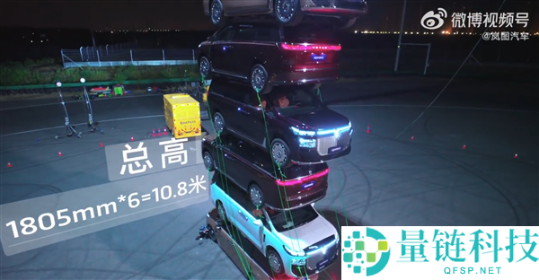 岚图梦想家9成功挑战6辆MPV叠塔,底部承压18.1吨,高达10.8米