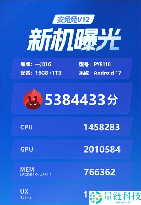一加16搭载第六代骁龙8超等至尊版 安兔兔跑分超538万