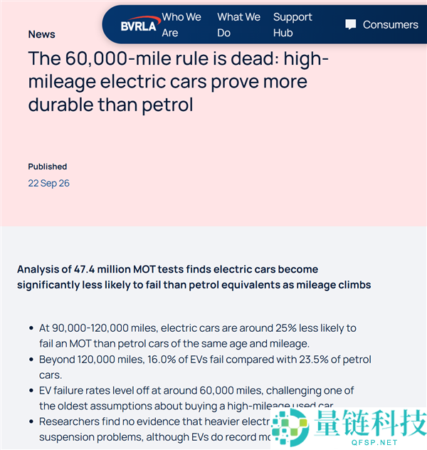 英国4740万次年检数据显示：电动车耐用性提升 老电车故障率仅为油车一半