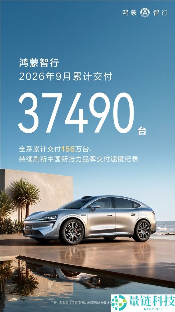 鸿蒙智行9月交付量为37490台，同比环比均出现下滑