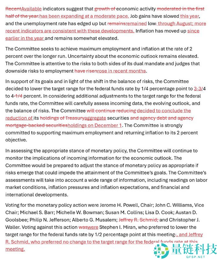 一文了解比特币（BTC）在美联储降息0.25%和结束量化紧缩决定后仍跌至10.92万美元