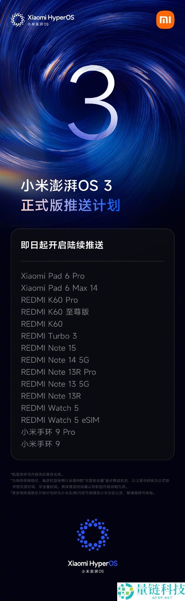 小米磅礴OS 3正式版公布掩盖更多机型：REDMI K60等15款装备在列