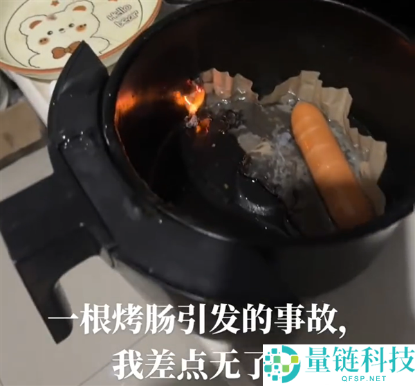 油纸别乱买,男子空气炸锅垫纸烤肠直接起火