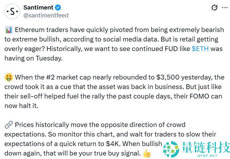 尽管加密市场整体仍处恐慌，以太坊（ETH）交易者依然情绪转向看涨