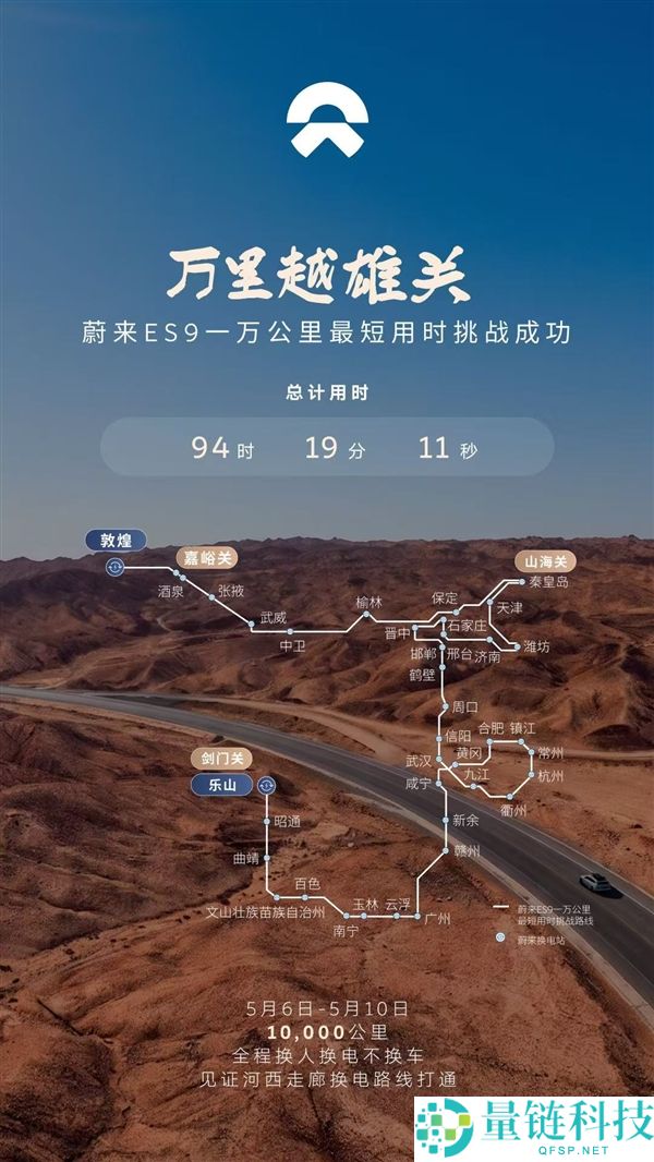 蔚来 ES9 一万千米挑战成功：换人不换车，94 小时 19 分刷新最短用时纪录