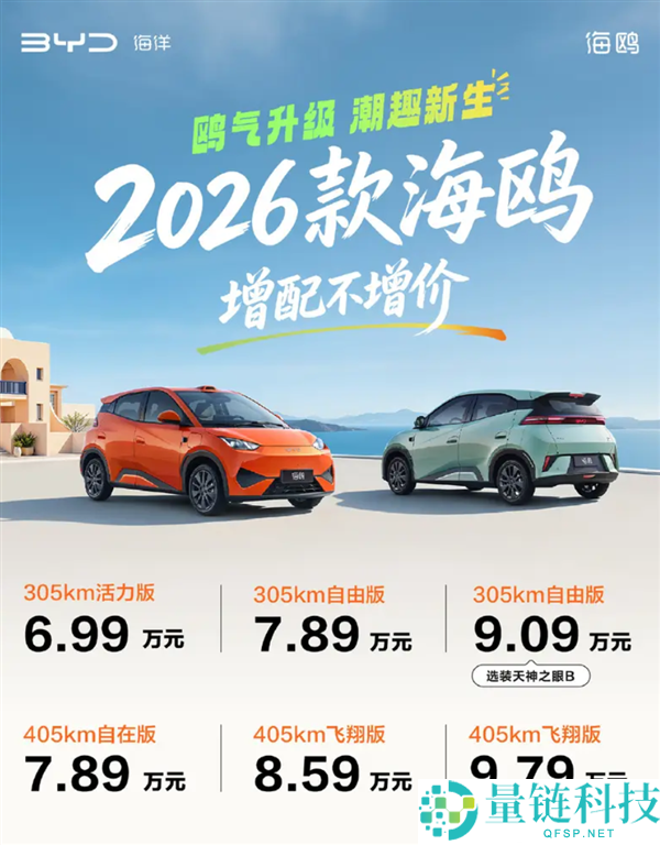 2026 款比亚迪海鸥上市：首款激光雷达 A00 级车，6.99 万元起