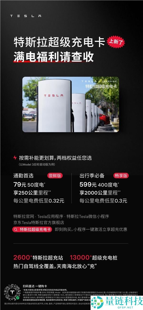 599 元充 400 度！特斯拉超充卡全面开放，非特斯拉车主也能薅羊毛