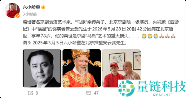 86 版《西游记》“福星”安云武去世，六小龄童发文悼念引关注