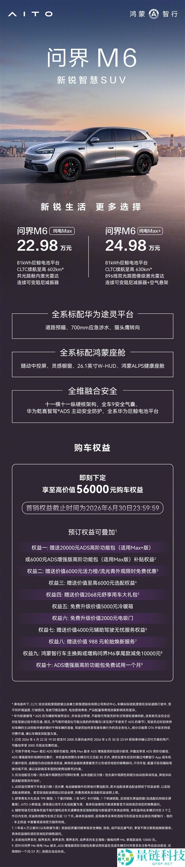 问界M6纯电Max/Max+版上市，22.98万元起售，月销破2万有望