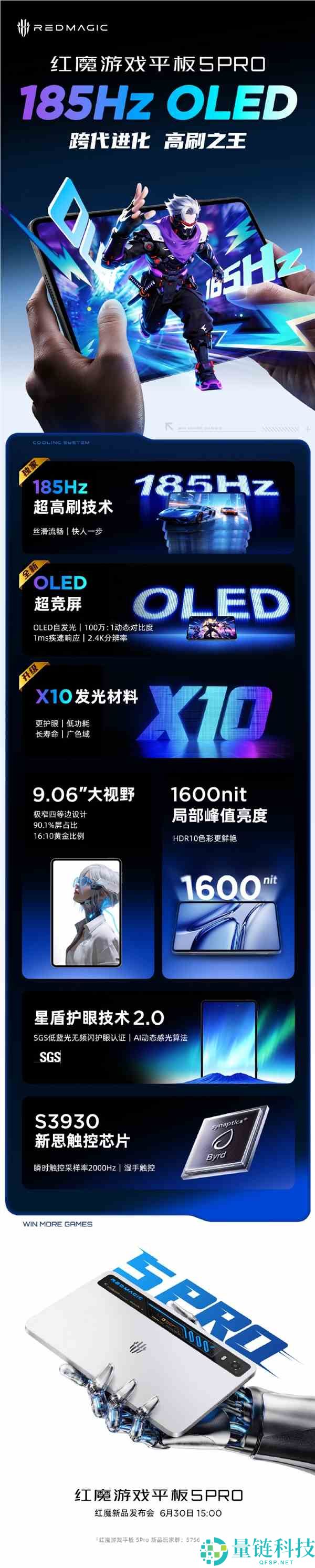 红魔游戏平板5 Pro发布：9英寸2.4K OLED屏幕详细信息及X10发光技术解析
