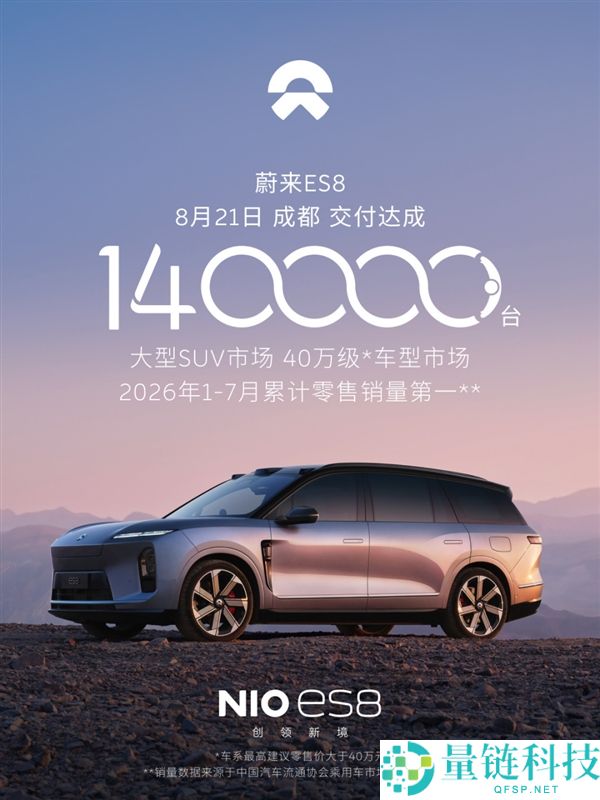 蔚来ES8新车交付突破14万台 成为大型SUV市场销量冠军