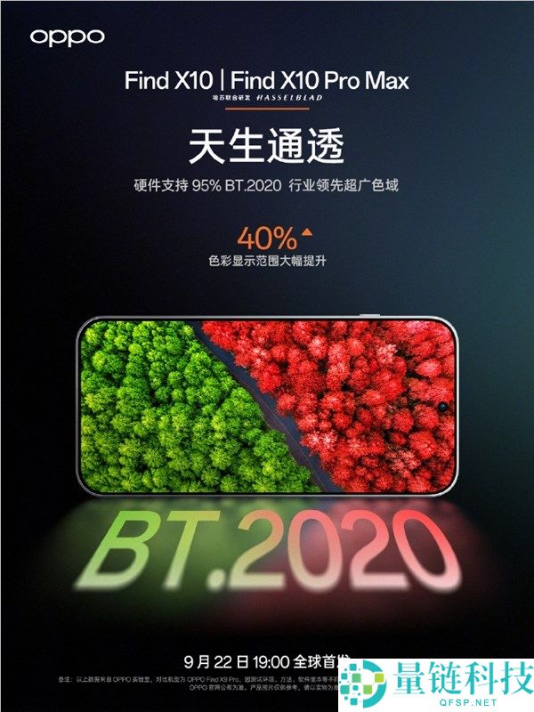 OPPO Find X10系列首发原色光谱发光技术，95% BT.2020超广色域行业领先