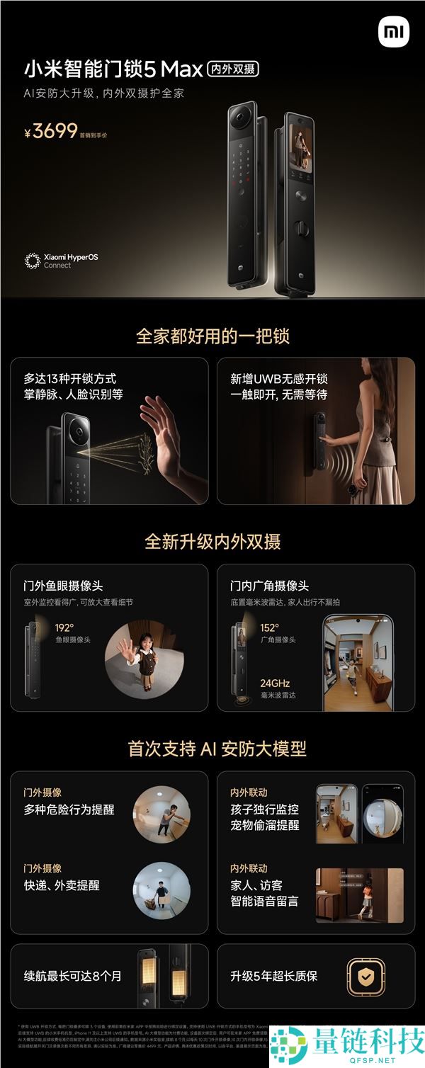 小米智能门锁5 Max发布：内外双摄，24小时门上管家，仅售3699元