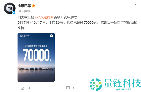 小米澎程上市首月战报：7万人排队掏钱，30天锁单超70000台